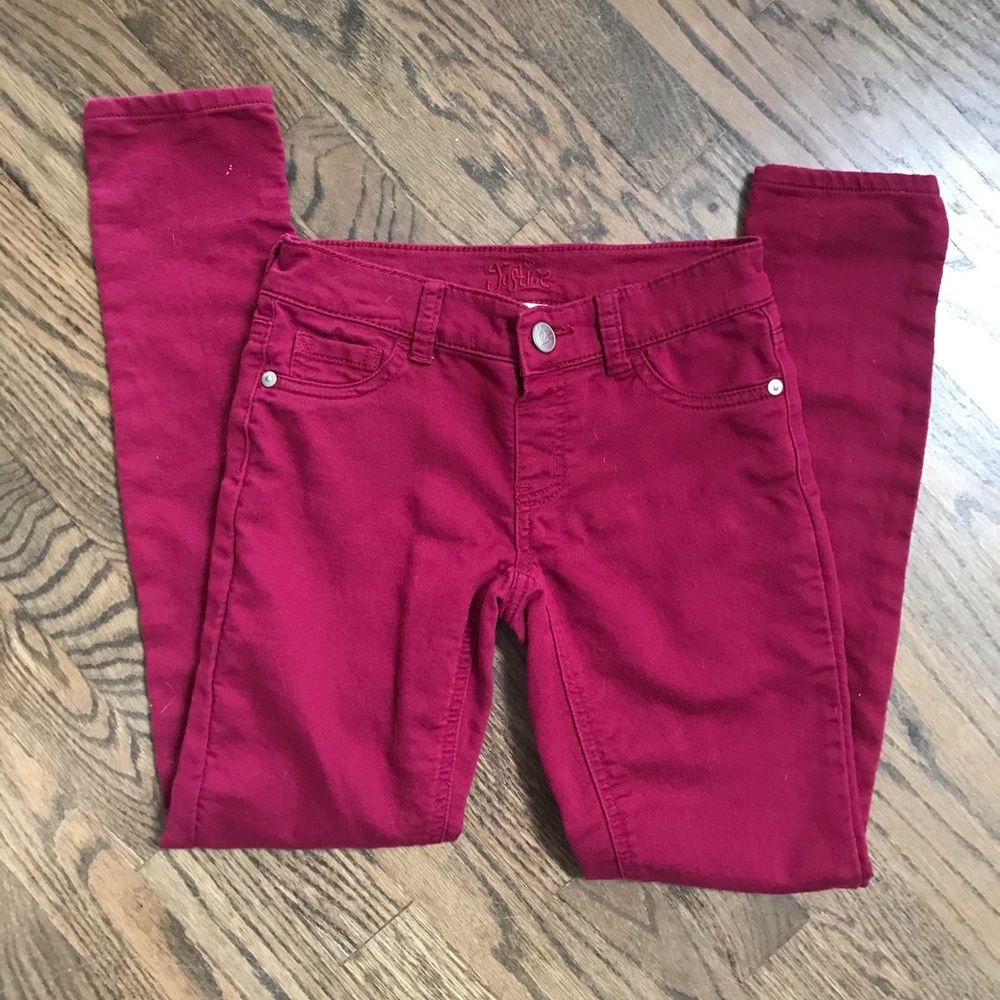 3/$10 
Justice girl’s deep red skinny pant